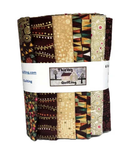 Makower Golden 6 FQ Bundle Brown Metalic Pack 