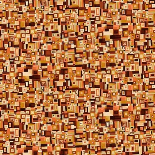 Makower Golden Orange Brown Gold Metallic Block Print 