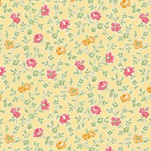 Makower Sweet Things Yellow & Red Flower Print 