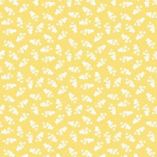 Makower Sweet Things Yellow Flower Pot Ditsy Print 