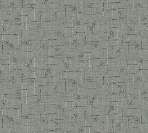 Henry Glass Simply Charming Teal Green Floral & Stitches Print 