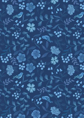 Lewis & Irene Forget Me Not Lane Dark Blue Floral Print 