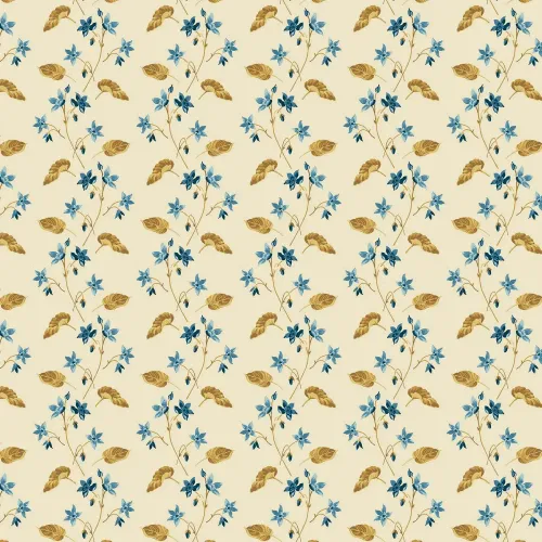 Beach House Blue & Brown Sprig Print 1/2 Metre 