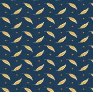 Indigo Cheddar Navy Blue Orange Feather Print 1/2 Metre