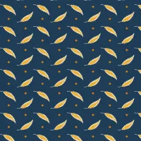 Indigo Cheddar Navy Blue Orange Feather Print 1/2 Metre