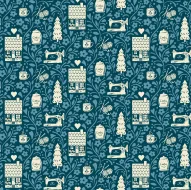 Cozy House Dark Blue Large Feature Print 1/2 Metre 