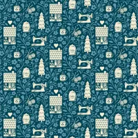 Cozy House Dark Blue Large Feature Print 1/2 Metre 