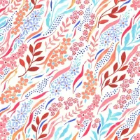 Cloud Turquoise Coral Leaf Print 1/2 Metre