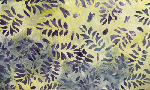 Batik Lime Green & Purple Leaf Print 1/2m 