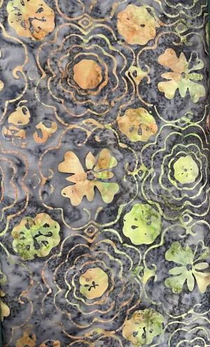 Batik Charcoal Grey With Lime Green & Orange Floral Print 1/2m 