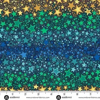 Makower Orbit Ombre Star Red Blues Greens & Yellows FQ 