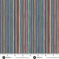Makower Orbit Fine Stripe Blues Oranges FQ