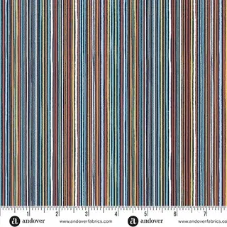 Makower Orbit Fine Stripe Blues Oranges FQ