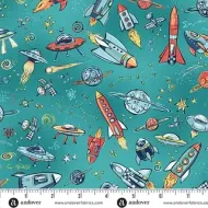 Makower Orbit Teal Rockets Feature Print FQ 