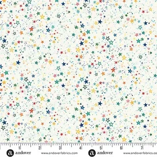 Makower Orbit White Multicoloured Star Print FQ 