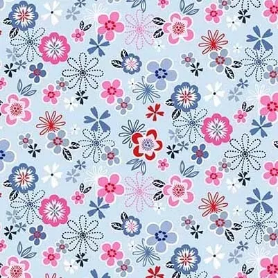 Oriental Blues Floral Flower Print 1/2 Metre 