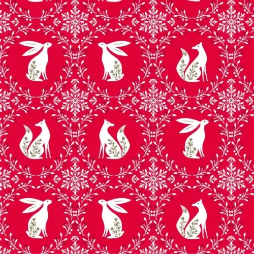 Starlit Hollow Red & White Hare Print 1/2 Metre 