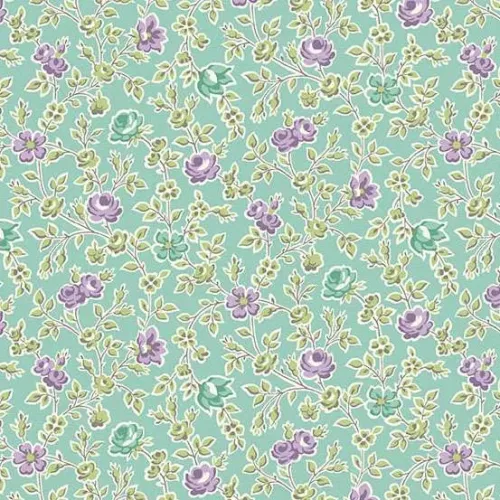 Makower Sweet Things Teal & Purple  Flower Print 