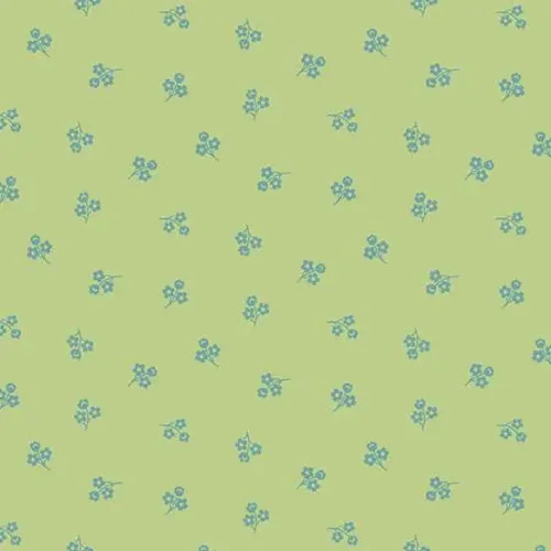 Makower Sweet Things Green With Blue Flower Sprig Print 